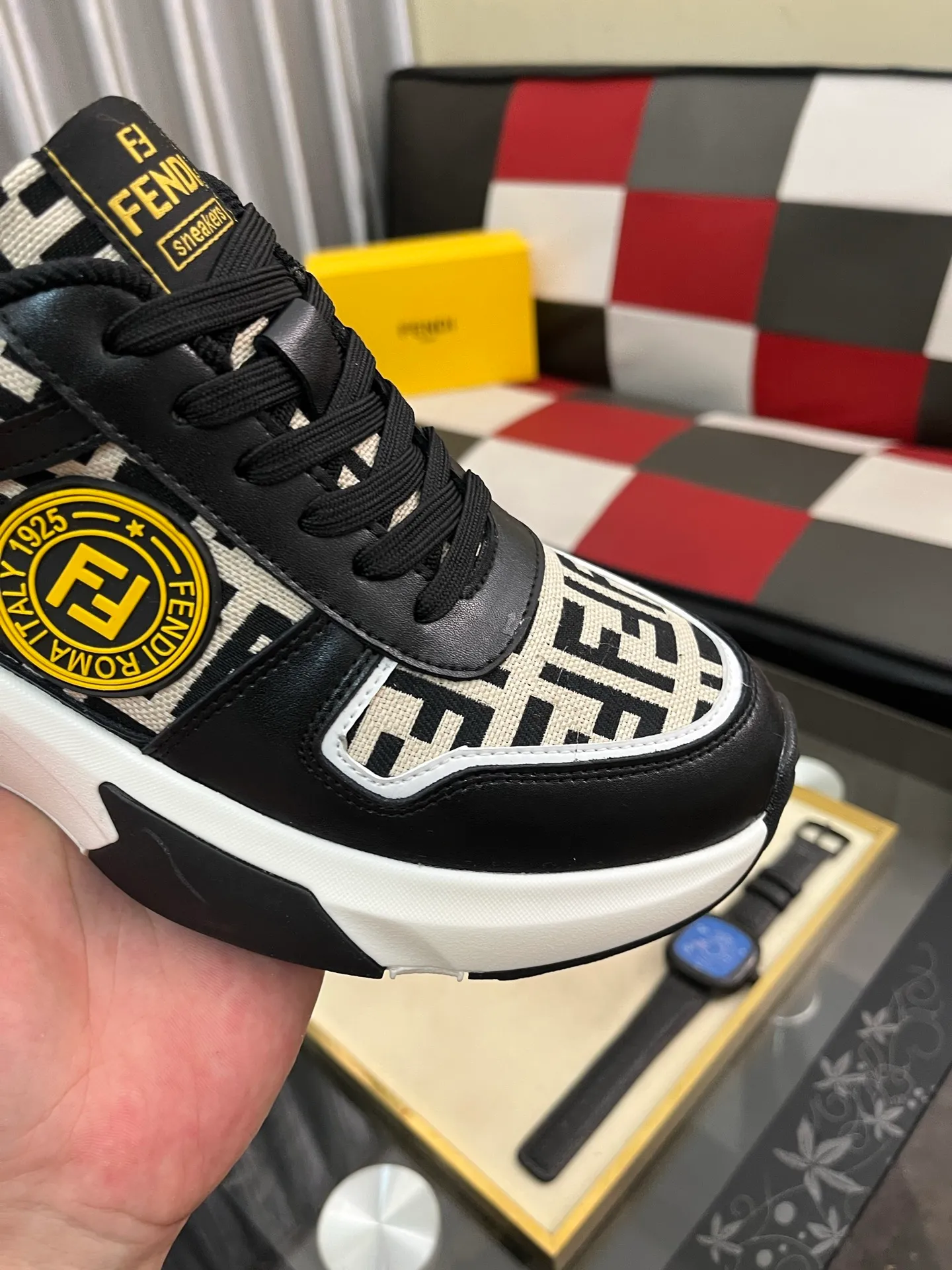 Men's shoes 💰458⌚️⌚️【FENDI】original quality.~ Unique modern style sneakers. 🏃A must-have casual shoe for trendy men😍😍 Original brand imported from Italy, imported original leather, sheep lining (refuses to discolor and grind feet) Sole: Original sole provided by the original factory, French lazy style design ⚠️Fit to the feet, original quality, super comfortable original sole. Just like shooting the real thing 🎬The real thing is better Code number: 38-444️⃣Colors available